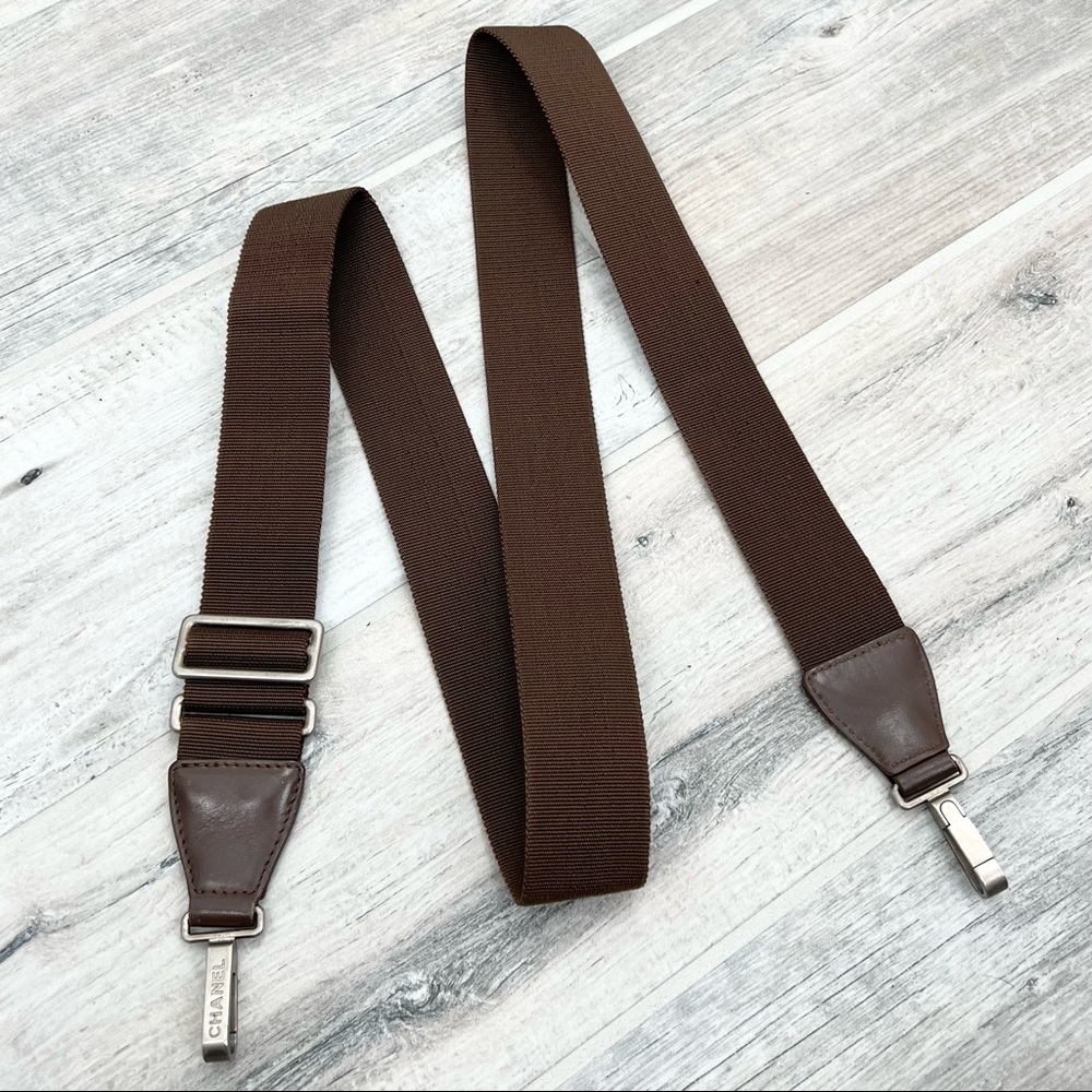 Chanel Brown Nylon Leather Adjustable Shoulder Strap